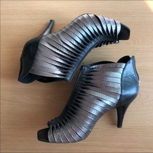 ARTUROCHIANG Silver Peep Toe Strappy Ankle Boots Heels